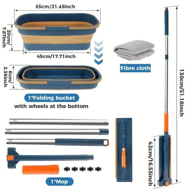 Katlanabilir Temizlik Mopu ve Tekerlekli Kova Seti