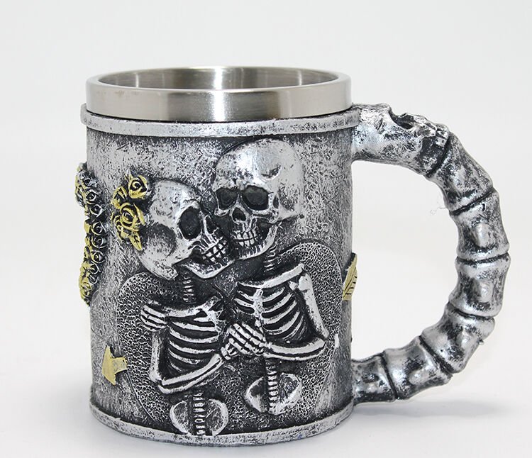 Sonsuz Aşk İskelet Tasarımlı 3D Kabartmalı Çelik Kupa Bardak