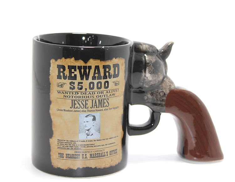 Jesse James Wanted İlanlı Tabanca Porselen Kupa Bardak
