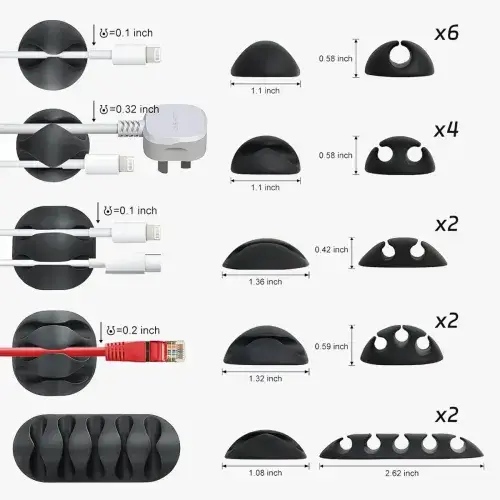 16'lı Çok Kanallı Yapışkanlı Kablo Sabitleyici Seti