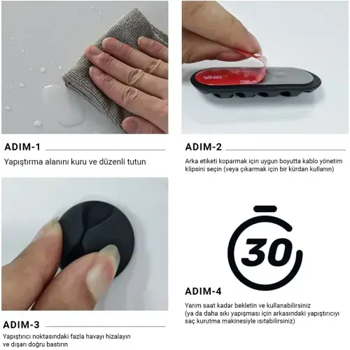 16'lı Çok Kanallı Yapışkanlı Kablo Sabitleyici Seti