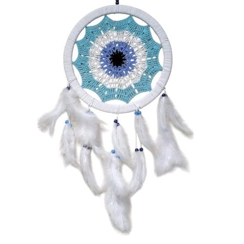 Su Yeşili Renginde Nazar Motifli Kuş Tüylü Duvar Süsü