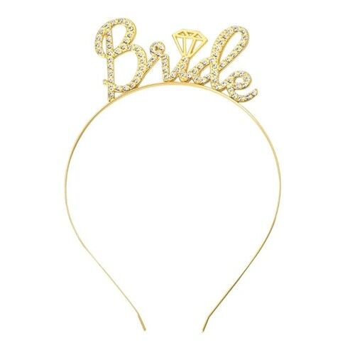 Altın Renkli Taşlı “Bride” Gelin Tacı – El Yazısı Yazı Tipiyle