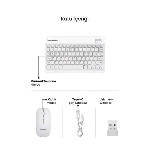 Beyaz Kablosuz Klavye Ve Mouse Seti