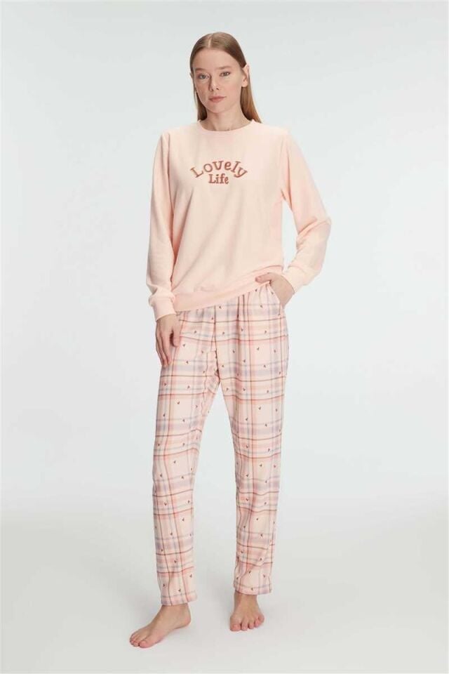 Anıl Kadın Pamuklu Kışlık Uzun Kollu Pijama Takımı Yumuşak Dokulu Ev Giyimi 11307