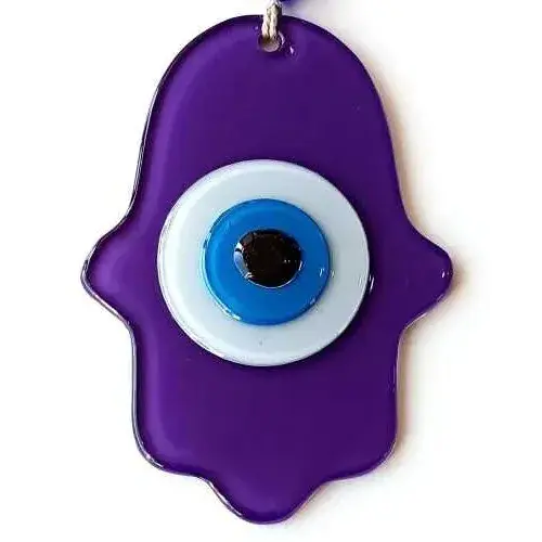 Nazar Boncuklu Şeffaf Mor Fatma Ana Bereket Eli Cam Duvar Süsü