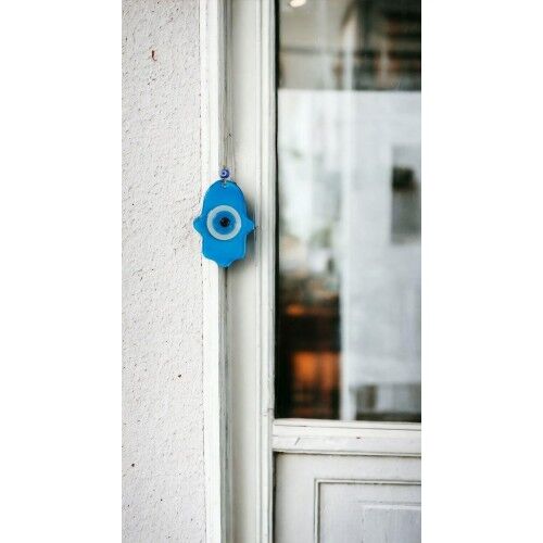 Nazar Boncuklu Turkuaz Mavisi Rengi Fatma Ana Bereket Eli Cam Duvar Süsü