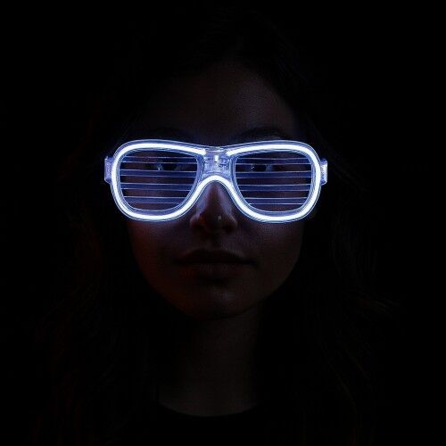 Beyaz Led Işıklı Parti Gözlüğü - Neon Glow Şerit Gözlük 3 Modlu