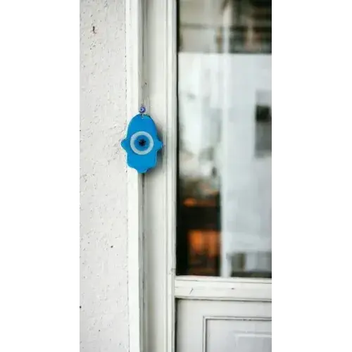 Nazar Boncuklu Turkuaz Mavisi Rengi Fatma Ana Bereket Eli Cam Duvar Süsü