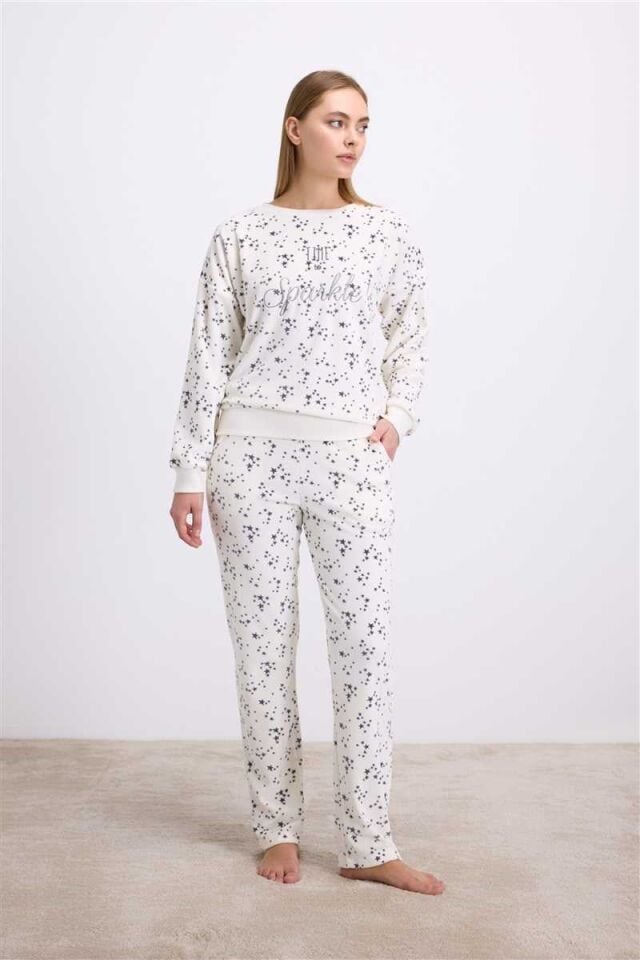 Anıl Kadın Yıldız Desenli Tencel Pamuklu Sweatshirt ve Pantolon Takımı (11592)