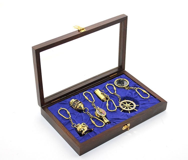 Ahşap Kutulu Pirinç 6'lı Anahtarlık Seti