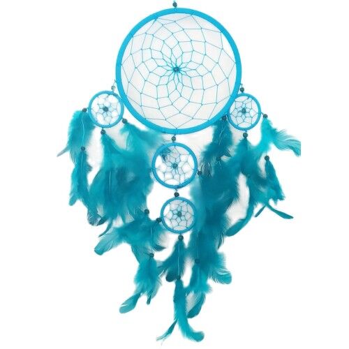 Turkuaz Rengi Kuş Tüylü Boncuklu Düş Kapanı El Yapımı Duvar Süsü