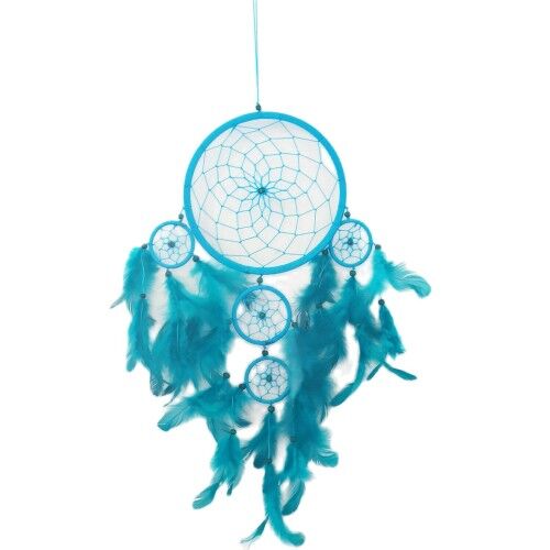 Turkuaz Rengi Kuş Tüylü Boncuklu Düş Kapanı El Yapımı Duvar Süsü