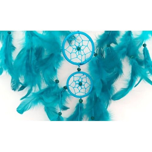 Turkuaz Rengi Kuş Tüylü Boncuklu Düş Kapanı El Yapımı Duvar Süsü