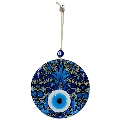 Turkuazın Zarafeti Nazar Boncuklu Füzyon Cam 16 Santimetre Çapında Elegant Duvar Süsü