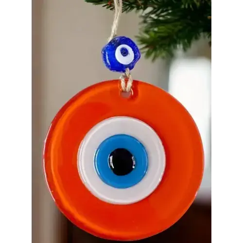Turuncu Nazar Boncuklu Duvar Süsü 10 Cm Cam Duvar Dekoru