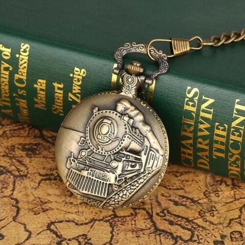 Antika Tren Tasarımlı Köstekli Cep Saati