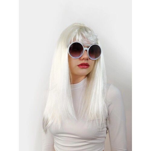 Beyaz Renk Uzun Düz Parti Peruğu