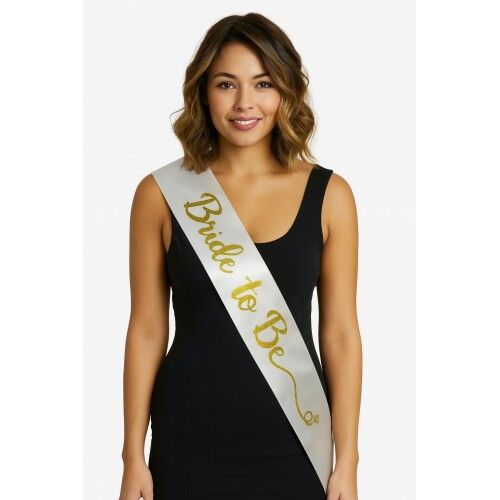 Beyaz Saten Üzerine El Yazısı İtalik Altın Bride To Be Kuşağı 10 cm Genişlik