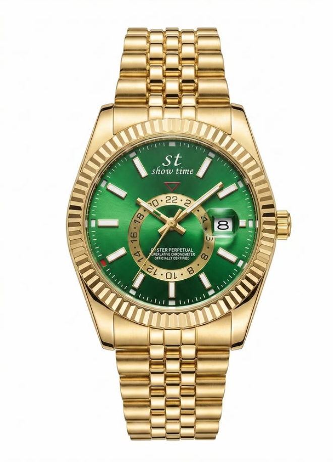 ALTIN-YEŞİL PASLANMAZ ÇELİK ERKEK KOL SAATİ