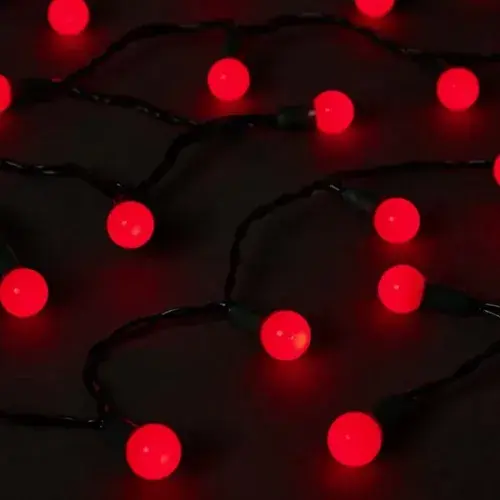 5m 28 LED Mini Top Işık Kırmızı - Fişli, Siyah Kablo