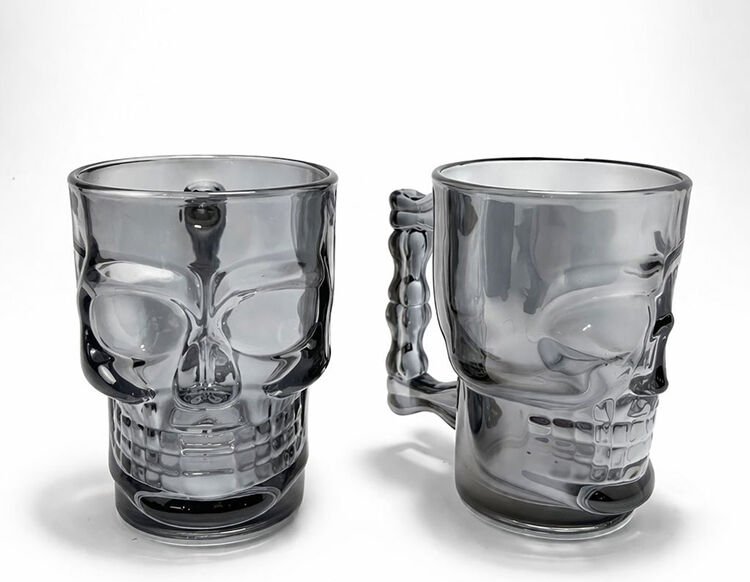 2'li Siyah Cam Kurukafa Kupa Bardak Seti