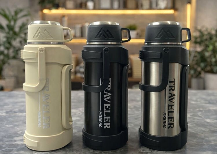 2000 ml Bardaklı Çift Katmanlı Vakumlu Paslanmaz Çelik Termos