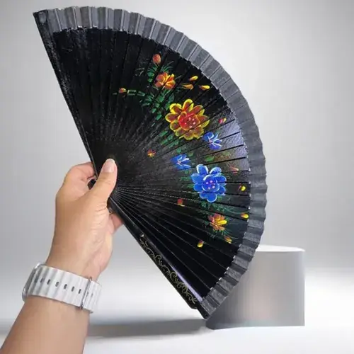 Bambu Çift Taraflı Siyah Yelpaze 12'li Paket