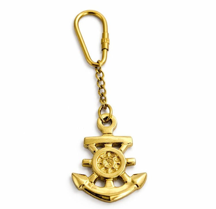 Pirinç Çapalı Dümen Tasarımlı Anahtarlık