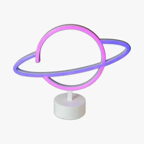 Neon Işıklı Satürn Lamba (Pil + USB)