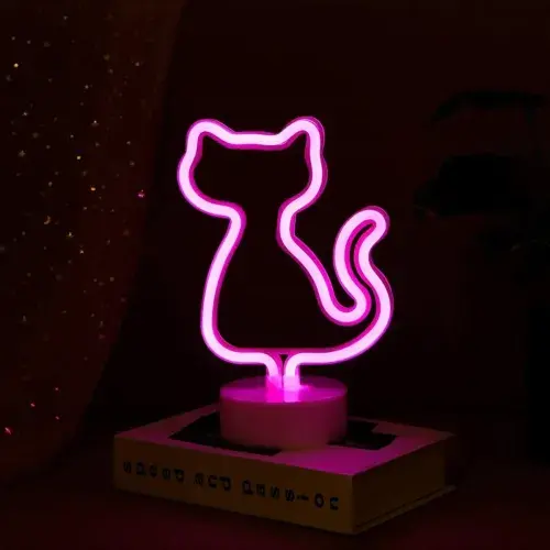 Neon Kedi Masa Gece Lambası Pembe Işık