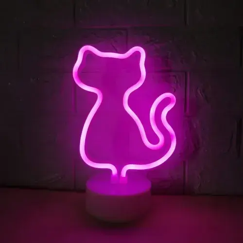 Neon Kedi Masa Gece Lambası Pembe Işık