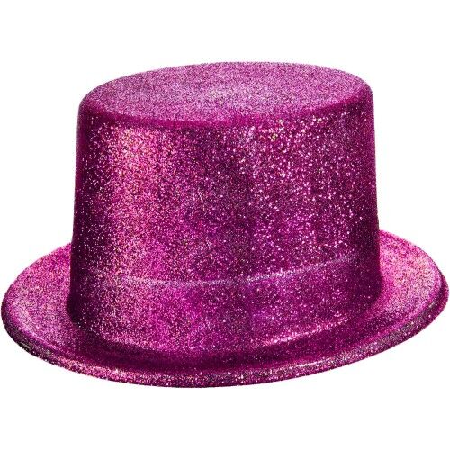 Fuşya Pembe Renk Parıltılı Simli Fötr Silindir Parti Şapkası